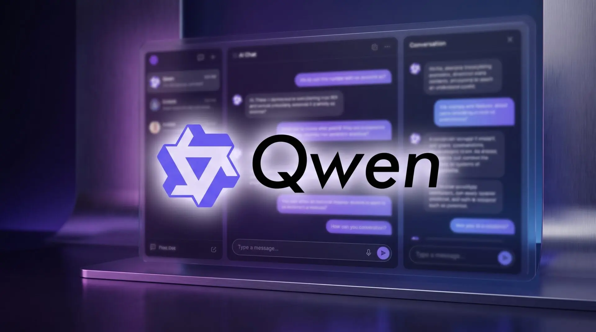 Qwen IA da Alibaba: núcleo de inteligência artificial roxo abstrato com luzes neurais