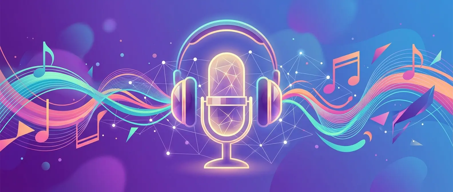 Ilustração abstrata de inteligência artificial criando música com ondas sonoras coloridas